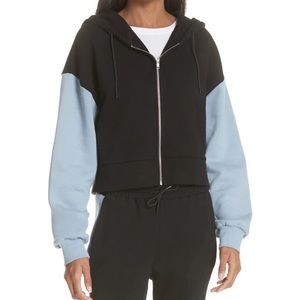 Etre Cecile Colorblock Cropped Zip Up Hoodie Sweatshirt Black Blue Size Medium